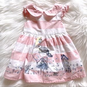 Early Days Pink & White Striped Dress - Puffed Sleeves - Size 0-3 Months